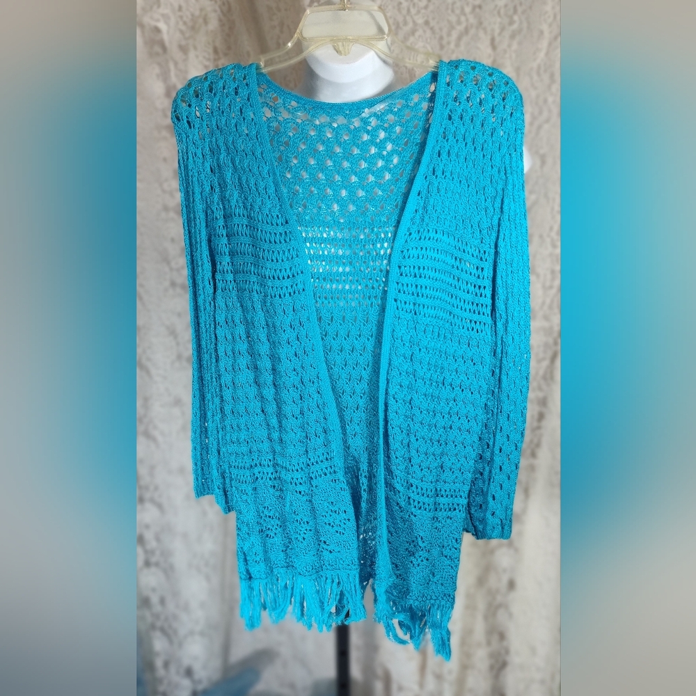 Faded Glory Turquoise Open-Knit Cardigan Plus